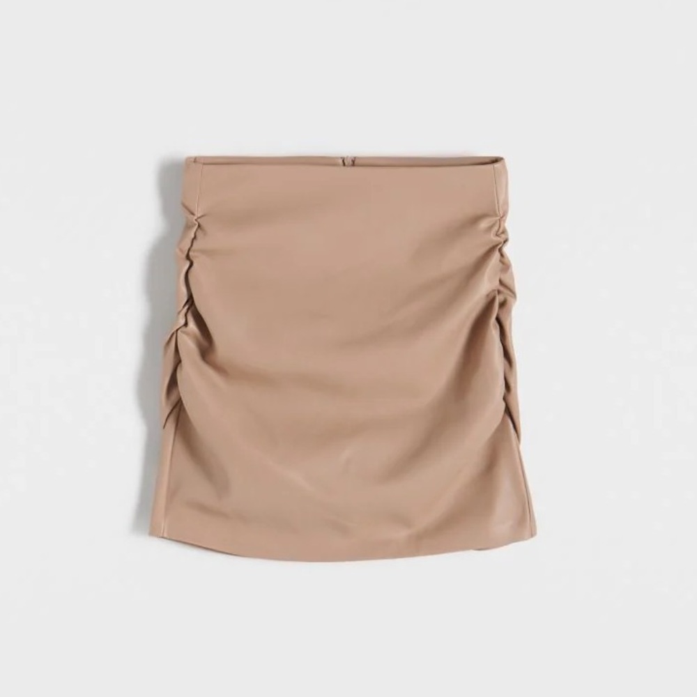 Reserved Beige Faux Leather Mini Skirt Size UK 12